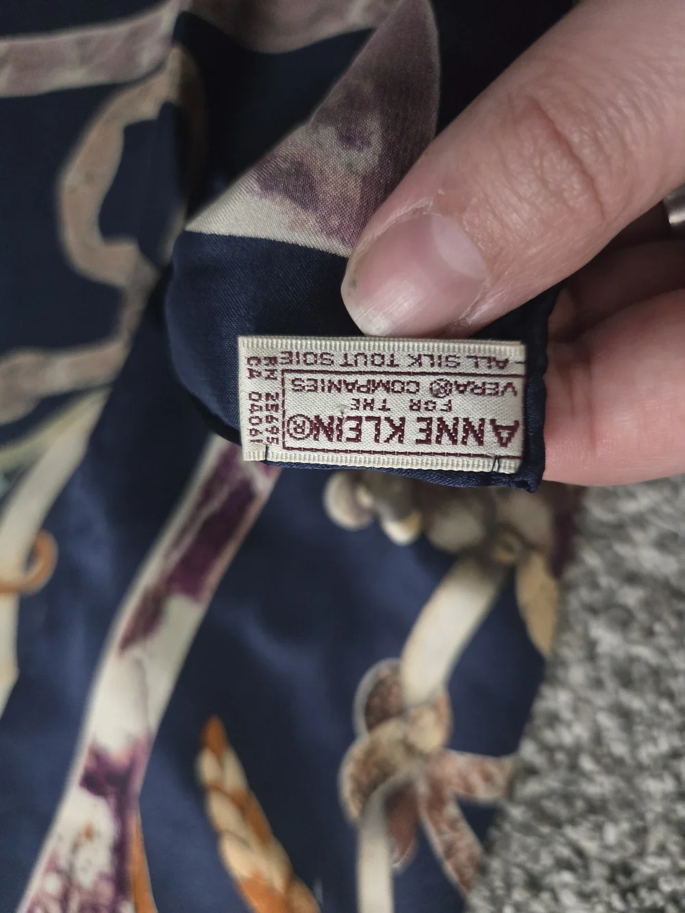 Anne Klein Navy Multicolor Printed Silk-Feel Scarf